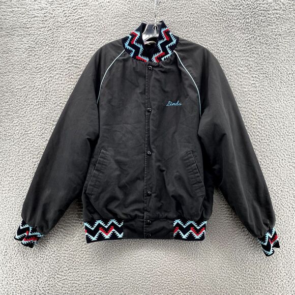 Vintage West Ark Bomber Jacket Medium Black Aztec Southwestern Varsity USA Made - Picture 2 of 15